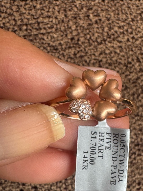 Jewelry - 14K Rose Gold Five Heart Diamond Pavé Ring – Size 6.5